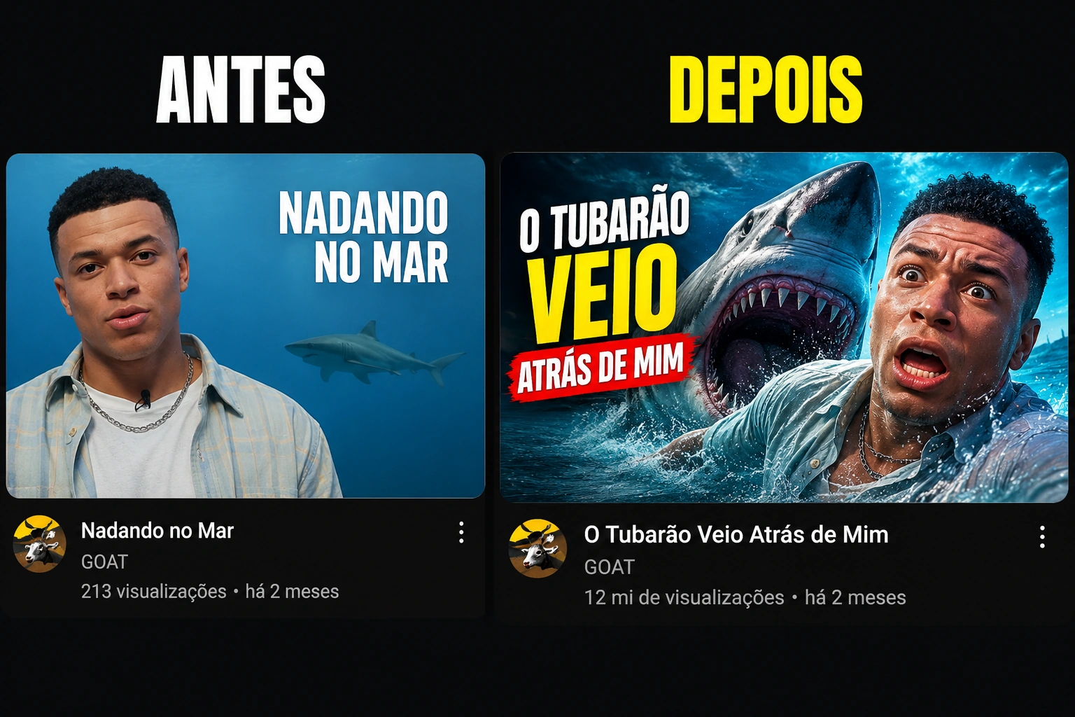 Comparativo: 'Nadando no Mar' (213 views) vs 'O Tubarão Veio Atrás de Mim' (12 milhões de views)
